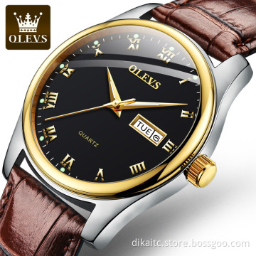 OLEVS Brand Watch for Man Leather Sport Casual Quartz Watch Calendar Minimalist Luxury Couple Watches For Husband Wife Lover